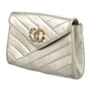 CHANEL Vintage Leather Chevron Evening Bag